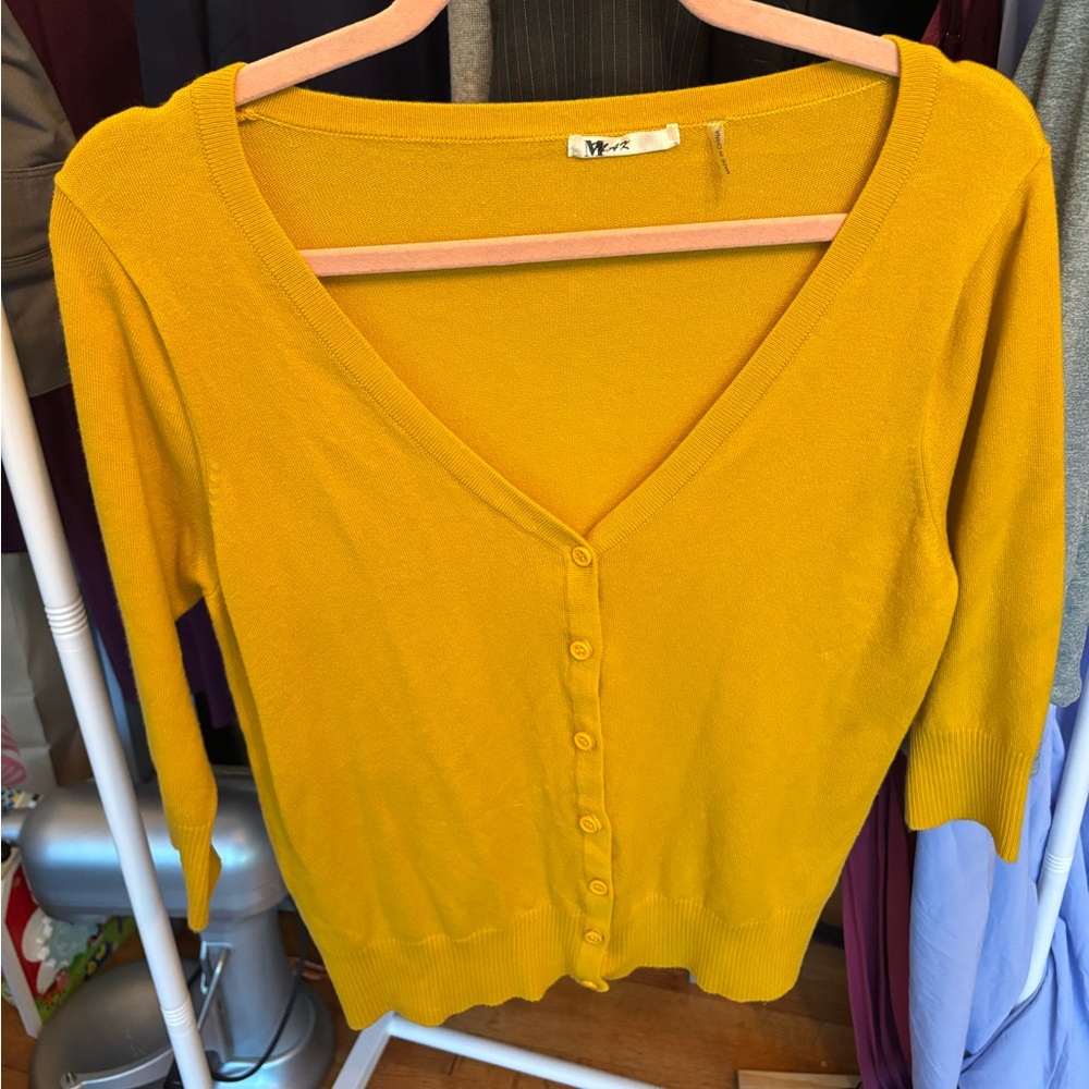 Yellow V-Neck Button-Up Sweater